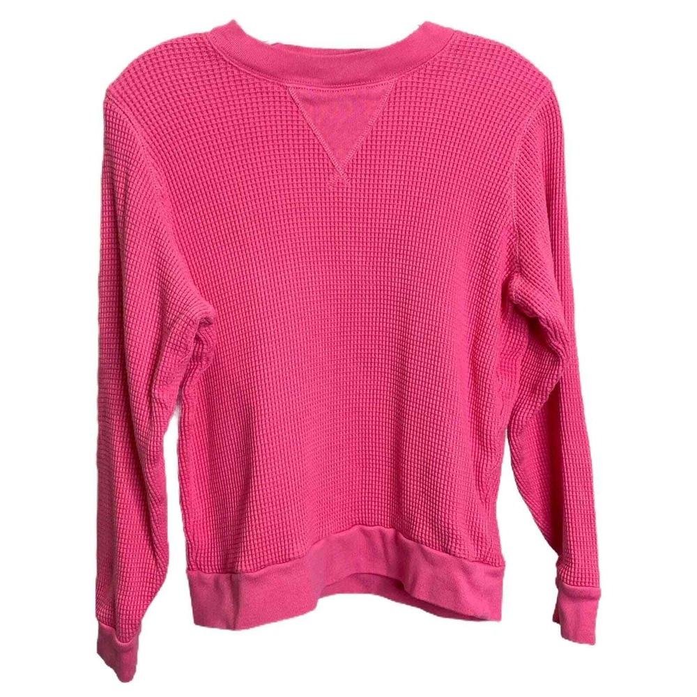 J.Crew Womens M Hot Pink Waffle Knit Cotton Crewneck Sweatshirt Pullover Casual - Picture 2 of 8